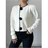 imageSHENHE Womens Crew Neck 3D Flower Cardigan Button Up Elegant Rosette Sweater CardiganBlack and White