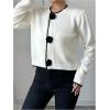 imageSHENHE Womens Crew Neck 3D Flower Cardigan Button Up Elegant Rosette Sweater CardiganBlack and White