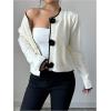imageSHENHE Womens Crew Neck 3D Flower Cardigan Button Up Elegant Rosette Sweater CardiganBlack and White