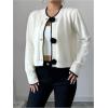 imageSHENHE Womens Crew Neck 3D Flower Cardigan Button Up Elegant Rosette Sweater CardiganBlack and White