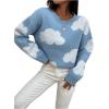 imageSHENHE Womens Crewneck Drop Shoulder Cloud Pattern Casual Sweater Pullover Jumper