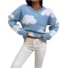 imageSHENHE Womens Crewneck Drop Shoulder Cloud Pattern Casual Sweater Pullover Jumper