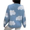 imageSHENHE Womens Crewneck Drop Shoulder Cloud Pattern Casual Sweater Pullover Jumper
