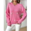 imageSHENHE Womens Crewneck Long Sleeve Sweater Pearl Embellished Elegant Knit Sweater Pullover