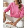 imageSHENHE Womens Crewneck Long Sleeve Sweater Pearl Embellished Elegant Knit Sweater Pullover
