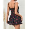 imageSHENHE Womens Cute Cherry Print Lace Trim Ruffle Hem Sleeveless Nightgown ChemiseHeart Black
