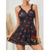 imageSHENHE Womens Cute Cherry Print Lace Trim Ruffle Hem Sleeveless Nightgown ChemiseHeart Black