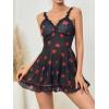 imageSHENHE Womens Cute Cherry Print Lace Trim Ruffle Hem Sleeveless Nightgown ChemiseHeart Black
