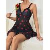 imageSHENHE Womens Cute Cherry Print Lace Trim Ruffle Hem Sleeveless Nightgown ChemiseHeart Black