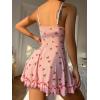 imageSHENHE Womens Cute Cherry Print Lace Trim Ruffle Hem Sleeveless Nightgown ChemiseLight Pink