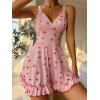 imageSHENHE Womens Cute Cherry Print Lace Trim Ruffle Hem Sleeveless Nightgown ChemiseLight Pink