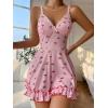 imageSHENHE Womens Cute Cherry Print Lace Trim Ruffle Hem Sleeveless Nightgown ChemiseLight Pink