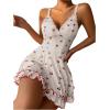 imageSHENHE Womens Cute Cherry Print Lace Trim Ruffle Hem Sleeveless Nightgown ChemiseWhite a