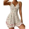 imageSHENHE Womens Cute Cherry Print Lace Trim Ruffle Hem Sleeveless Nightgown ChemiseWhite a