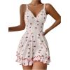 imageSHENHE Womens Cute Cherry Print Lace Trim Ruffle Hem Sleeveless Nightgown ChemiseWhite a