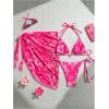 imageSHENHE Womens Floral 3 Piece Swimsuit Triangle Halter String Bikini Set with Sarong Cover UpPink