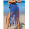 imageSHENHE Womens Fringe Beach Sarong Sheer Tie Side Bathing Suit Wrap Skirt Beach CoverupRoyal Blue