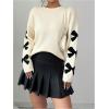 imageSHENHE Womens Graphic Bow Sweater Pullover Crew Neck Drop Shoulder Soft Knit SweatersBeige