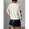 imageSHENHE Womens Graphic Bow Sweater Pullover Crew Neck Drop Shoulder Soft Knit SweatersBeige