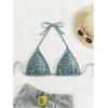 imageSHENHE Womens Leopard Print Triangle Bikini Top Halter Neck Tie Back Padded Swimsuit TopDark Green