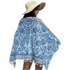 imageSHENHE Womens Paisley Print Beach Sarong Pareo Coverups Wrap Short Skirt with TasselsBlue and White