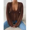 imageSHENHE Womens Plus Size Deep V Neck Peplum Pullover Sweater Tie Front Ruffle Knit Sweater TopCoffee Brown