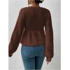 imageSHENHE Womens Plus Size Deep V Neck Peplum Pullover Sweater Tie Front Ruffle Knit Sweater TopCoffee Brown