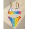 imageSHENHE Womens Scoop Neck Smocked Bikini High Cut Rainbow Colorful 2 Piece SwimsuitsMulticolor