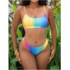 imageSHENHE Womens Scoop Neck Smocked Bikini High Cut Rainbow Colorful 2 Piece SwimsuitsMulticolor