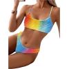 imageSHENHE Womens Scoop Neck Smocked Bikini High Cut Rainbow Colorful 2 Piece SwimsuitsMulticolor