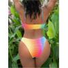 imageSHENHE Womens Scoop Neck Smocked Bikini High Cut Rainbow Colorful 2 Piece SwimsuitsMulticolor