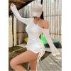 imageSHENHE Womens Sheer Swimsuit Cover Up Long Sleeve Ruched Drawstring Beach Dress CoverupsWhite