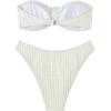 imageSHENHE Womens Strapless High Cut Bikini Set 3D Rosette Flower 2 Piece Bandeau SwimsuitBeige
