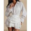 imageSHENHE Womens Swimsuit Cover Up Long Sleeve Deep V Layered Ruffle Beach Dress CoverupsWhite