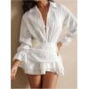 imageSHENHE Womens Swimsuit Cover Up Long Sleeve Deep V Layered Ruffle Beach Dress CoverupsWhite