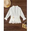 imageSHENHE Womens Swimsuit Cover Up Long Sleeve Deep V Layered Ruffle Beach Dress CoverupsWhite