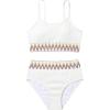 imageSHENHE Girls 2 Piece Swimsuit High Waisted Spagehtti Strap Chevron Tape Bathing SuitApricot