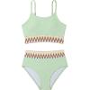 imageSHENHE Girls 2 Piece Swimsuit High Waisted Spagehtti Strap Chevron Tape Bathing SuitMint Green