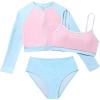 imageSHENHE Girls 3 Piece Swimsuits with Long Sleeve Zipper Rashguard Shirt Color Block BikinisBlue