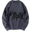 imageSHENHE Mens Crew Neck Graphic Sweater Long Sleeve Gothic Loose Sweater Pullover TopLetters Grey