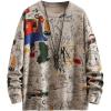 imageSHENHE Mens Graphic Colorful Crewneck Long Sleeve Pullover Sweater Streetwear Knitwear TopKhaki