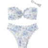 imageSHENHE Womens 2 Piece Bandeau Bikini Sets Floral Print Scalloped Boho Strapless SwimsuitsBlue and White