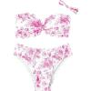 imageSHENHE Womens 2 Piece Bandeau Bikini Sets Floral Print Scalloped Boho Strapless SwimsuitsHot Pink and White