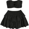 imageSHENHE Womens 2 Pieces Outfits Twist Front Strapless Tube Tops and Layered A Line Mini Skirts SetsBlack