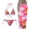 imageSHENHE Womens 3 Piece Cheetah Bikini Set Floral Triangle Halter String Swimsuits with Cove UpPink