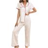 imageSHENHE Womens Button Down Pajama Sets 2 Piece Short Sleeve Nightwear with Pants Lounge SetBeige