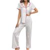imageSHENHE Womens Button Down Pajama Sets 2 Piece Short Sleeve Nightwear with Pants Lounge SetWhite