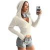 imageSHENHE Womens Cable Knit Crop Sweater Pullover Ribbed Knit Fitted V Neck Hooded SweaterWhite