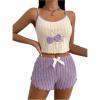 imageSHENHE Womens Cami Pajama Sets 2 Piece Cute Cherry Print Knit Crop Top and Shorts Pj Set Purple Medium