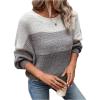 imageSHENHE Womens Color Block Oversized Sweater Crew Neck Drop Shoulder Soft Knit Pullover TopsLight Grey